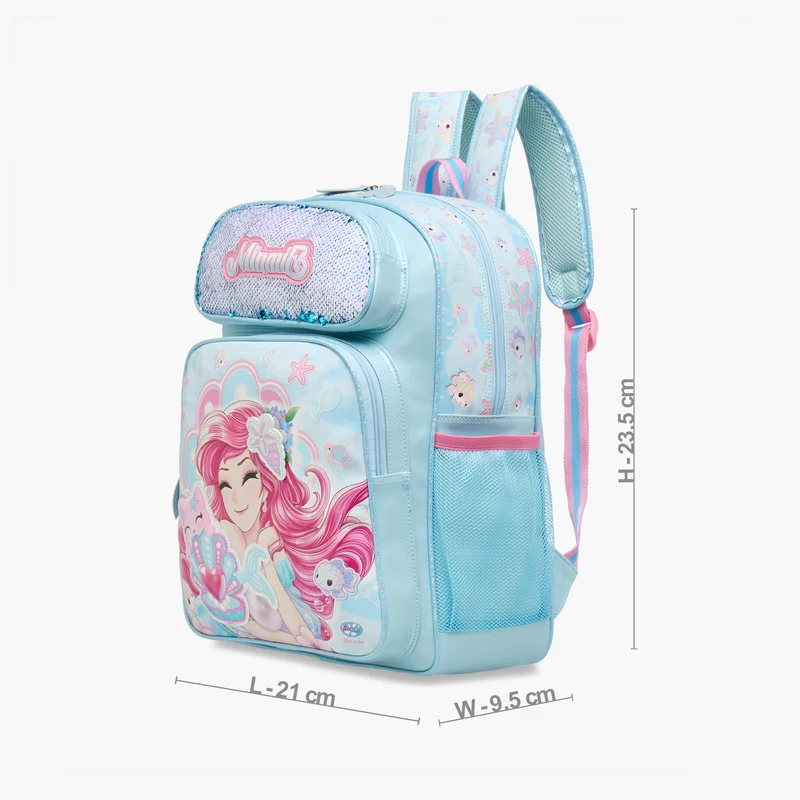 Minmie Minmie Mermaid - Backpack 16Inch -1 Cmprt.-Printed-Rectangle (Pvc) Lilac \ 21x9.5x23.5